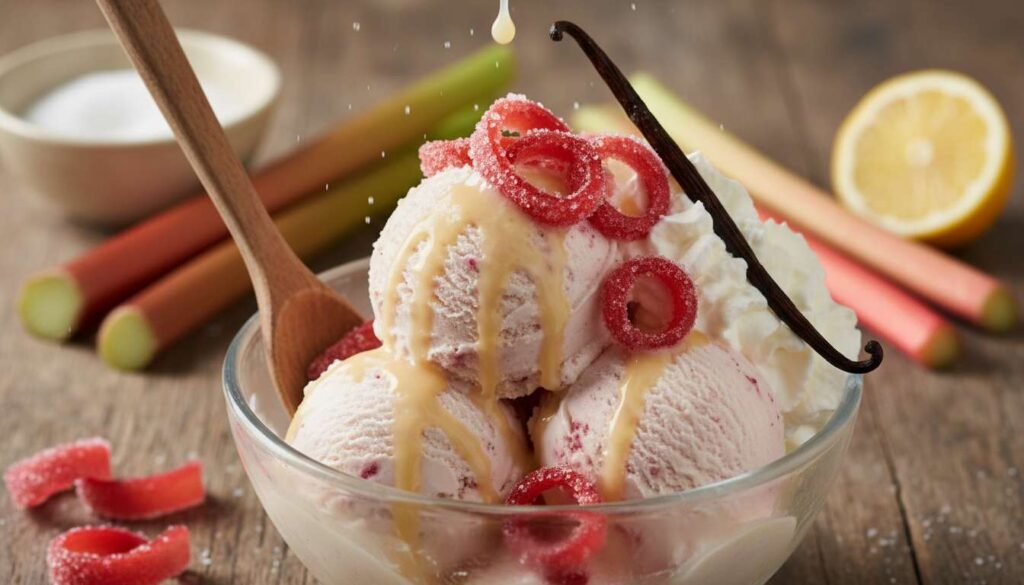 Hjemmelavet is med rabarber og vanilje: den enkle metode helt uden ismaskine